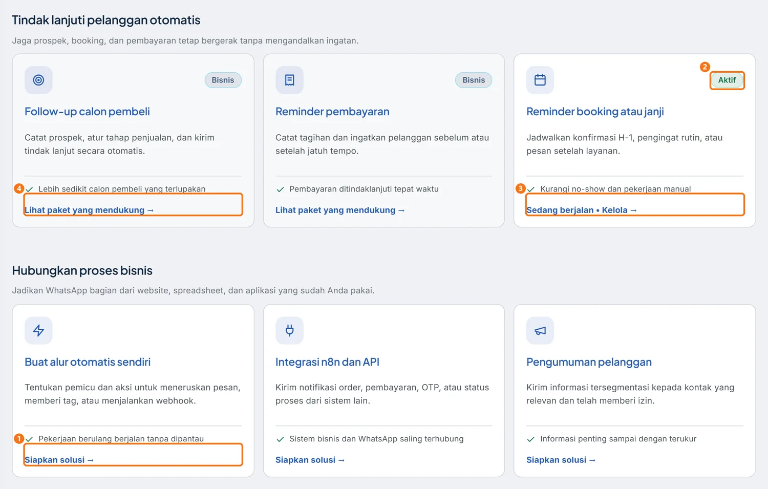 Tiga keadaan kartu Template Solusi: biasa, sedang berjalan, dan terkunci