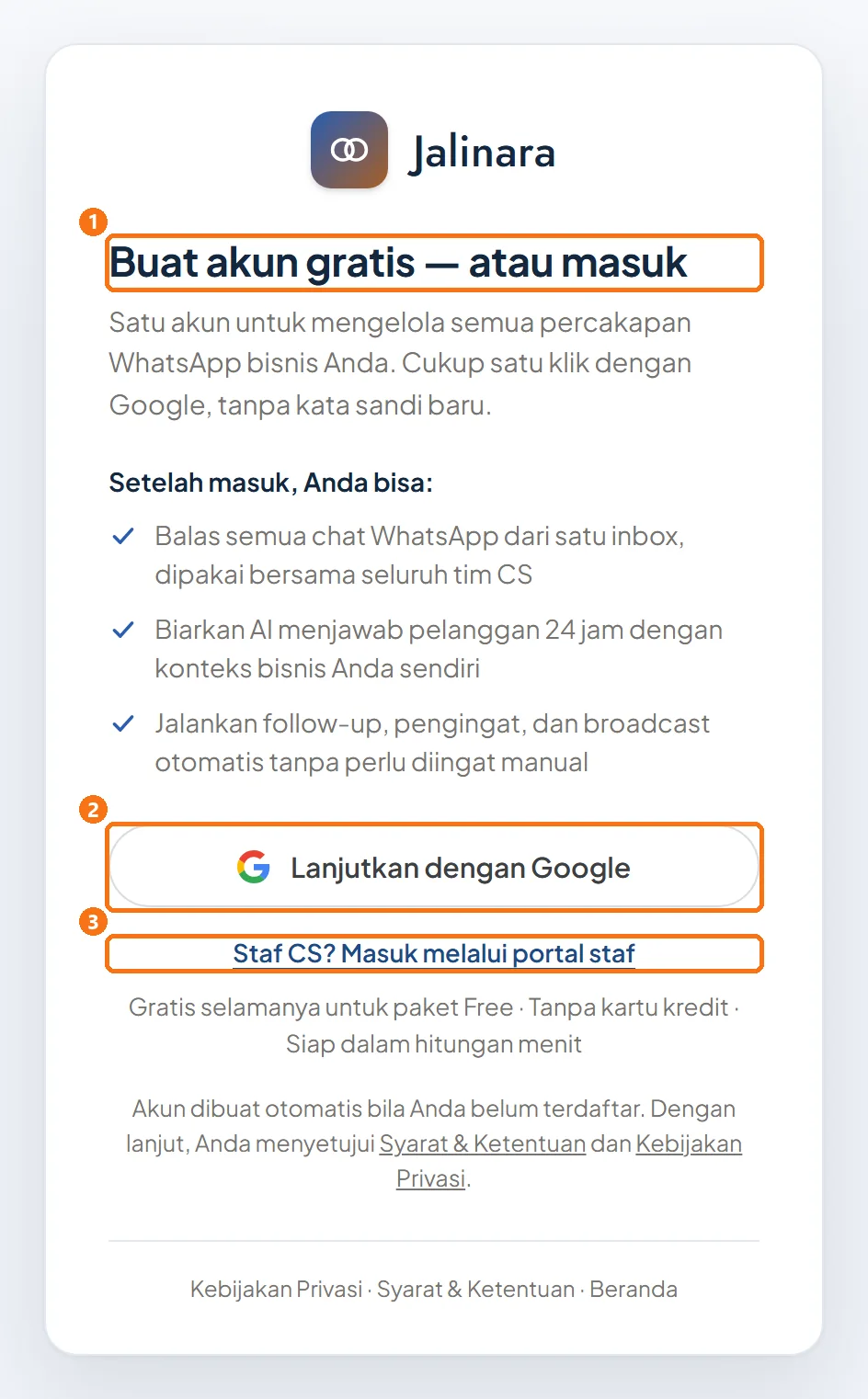 Halaman masuk pemilik akun