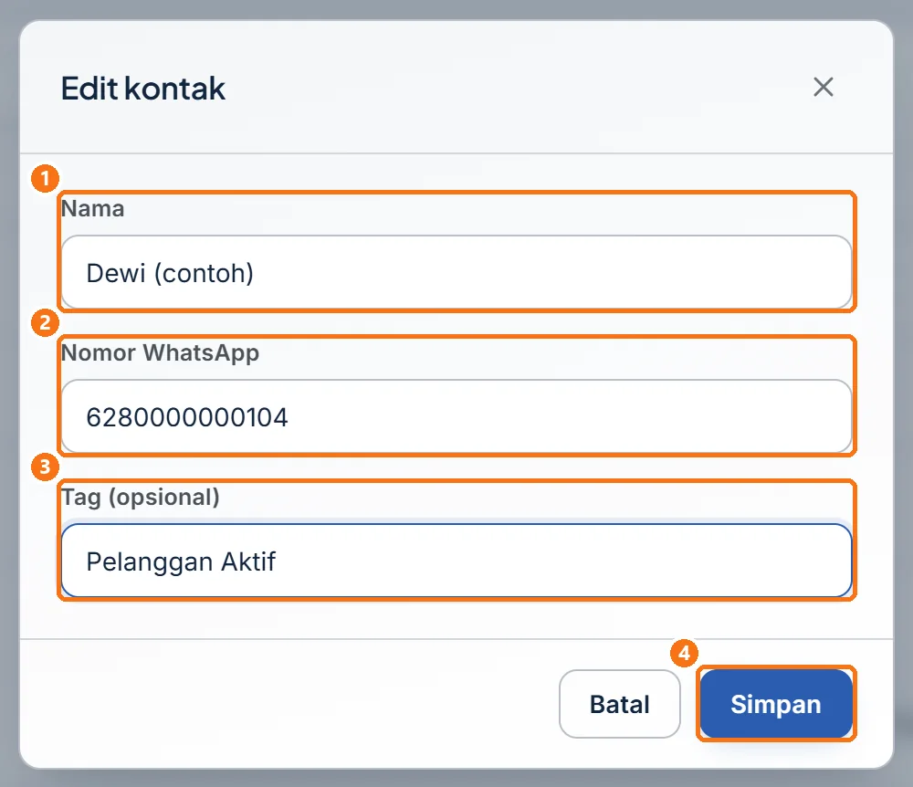 Jendela Edit kontak setelah tag lama diganti tag baru