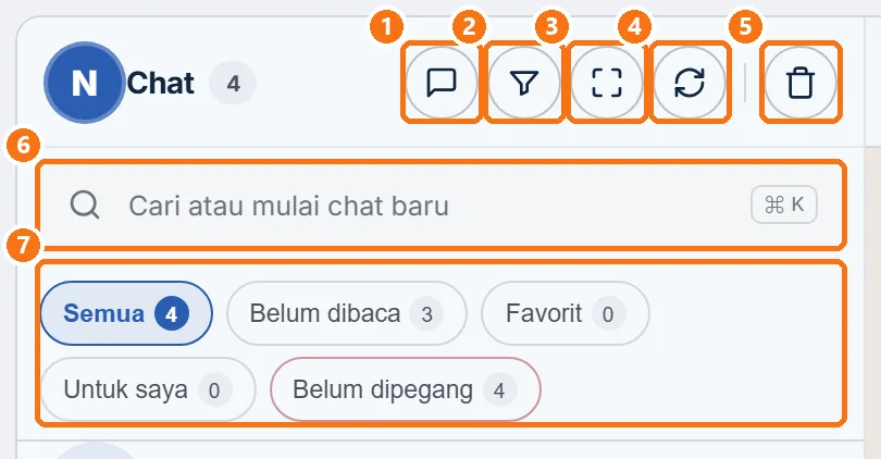 Ikon dan saringan di atas daftar chat