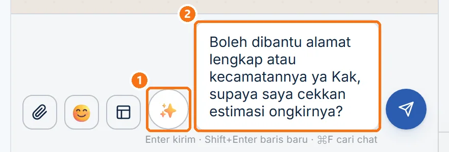 Draf balasan dari AI masuk ke kolom Tulis pesan