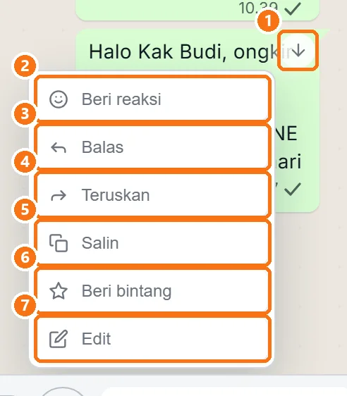 Menu pesan terbuka pada balasan keluar yang baru dikirim