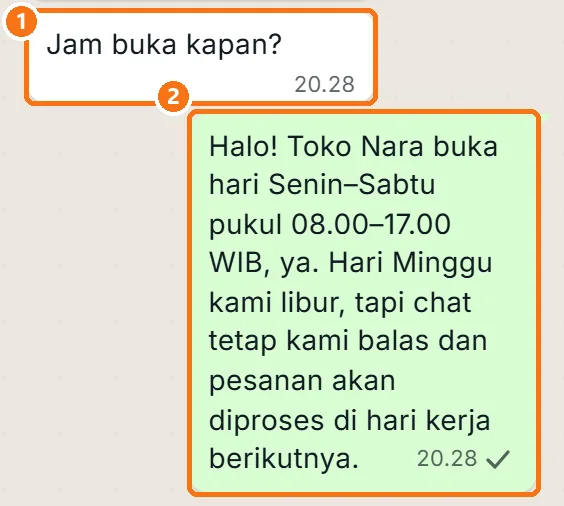 Pertanyaan pelanggan dan jawaban AI Agent di percakapan