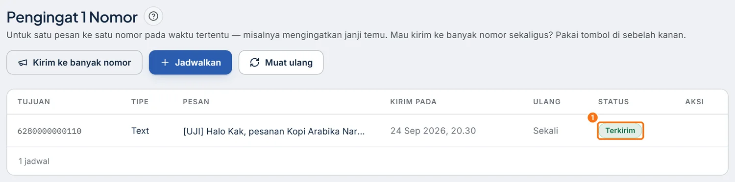 Baris jadwal tetap berstatus Terkirim walau perangkat sedang terputus