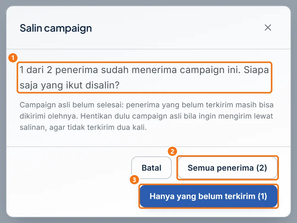 Dialog Salin campaign yang menanyakan penerima mana yang ikut disalin