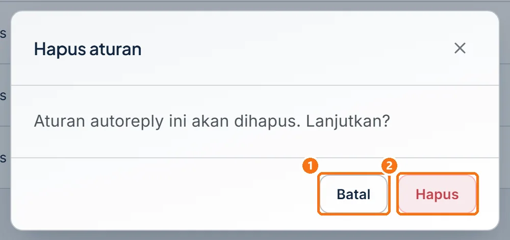 Dialog Hapus aturan dengan tombol Batal dan Hapus