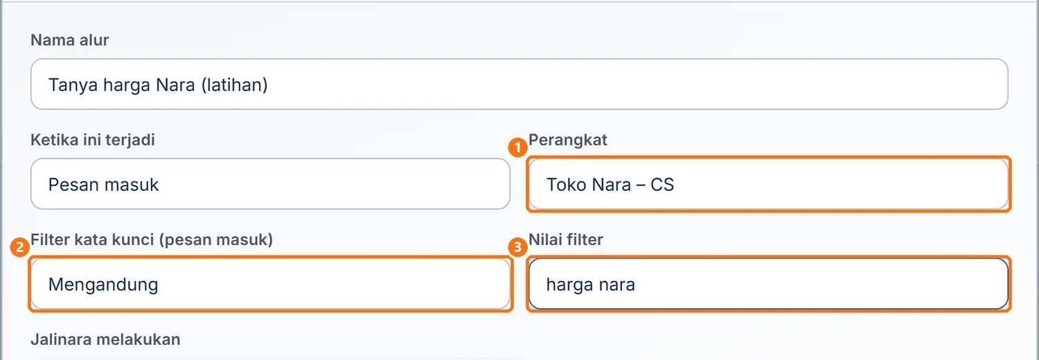 Kolom Perangkat, Filter kata kunci, dan Nilai filter yang sudah terisi