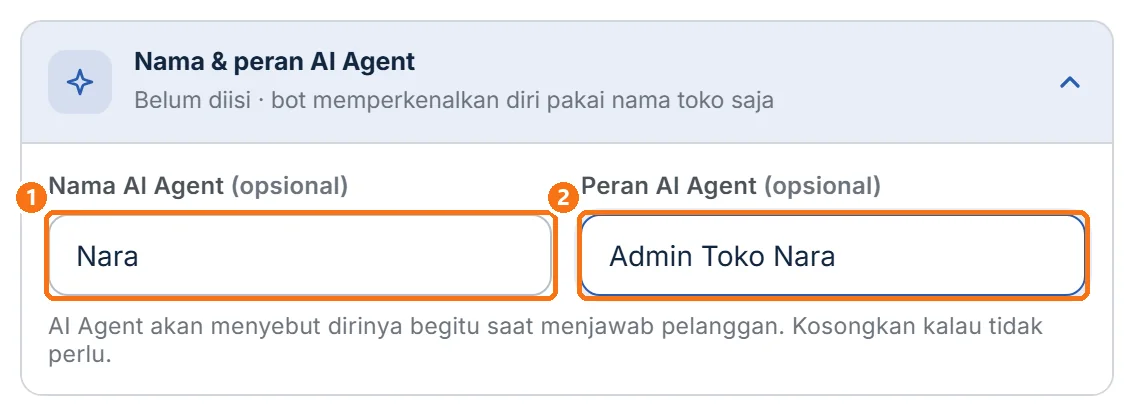 Bagian Nama & peran AI Agent terbuka dan terisi