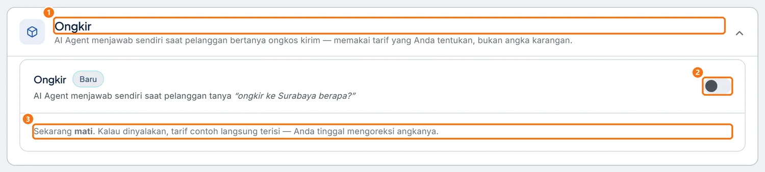 Bagian Ongkir terbuka dalam keadaan mati